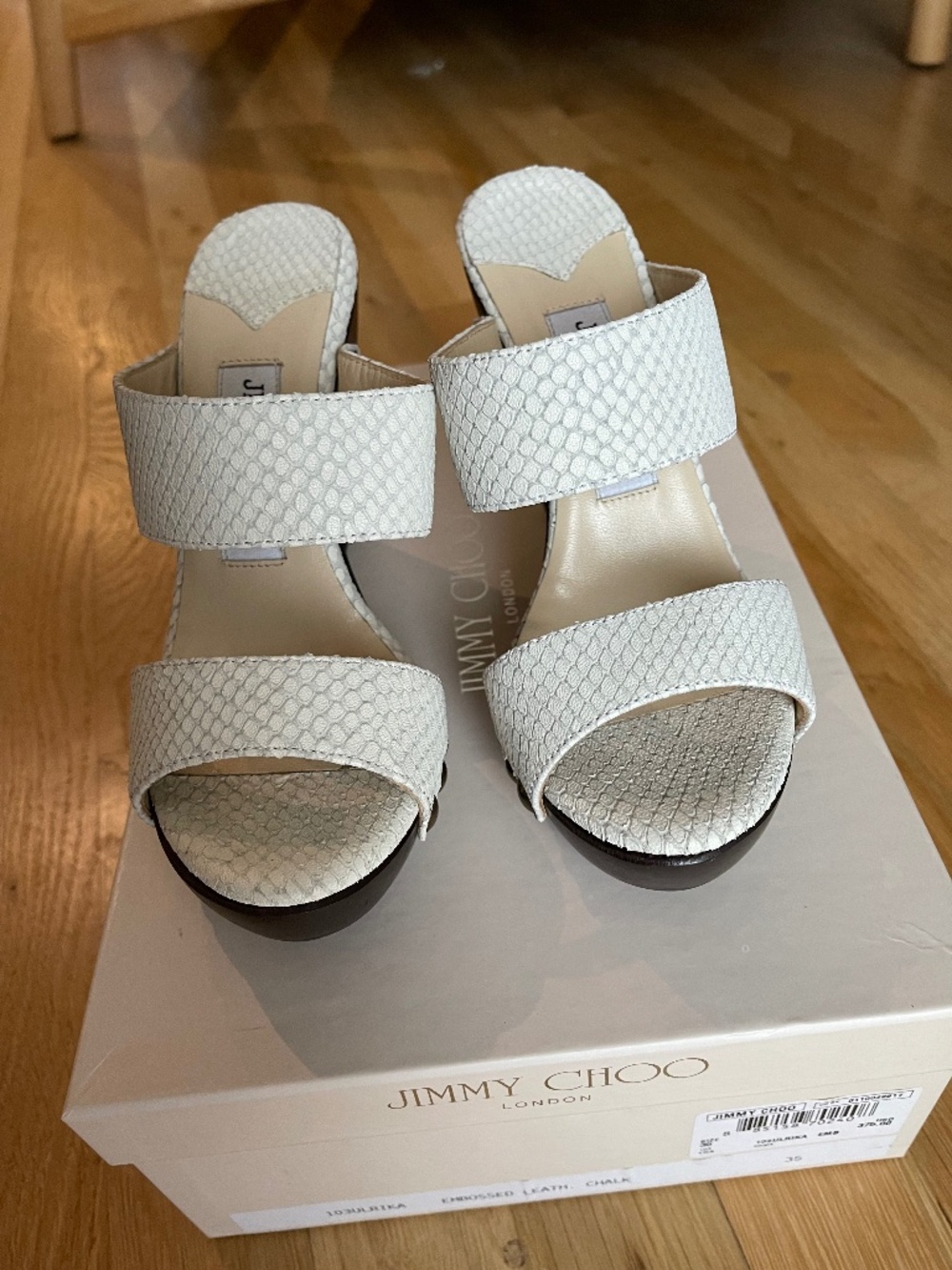 Jimmy Choo chalk embossed leather Ulrika sandals, NEVER WORN, size US 5, EU 35